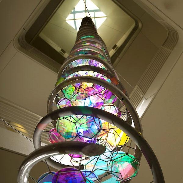 An art installation of a large model of DNA