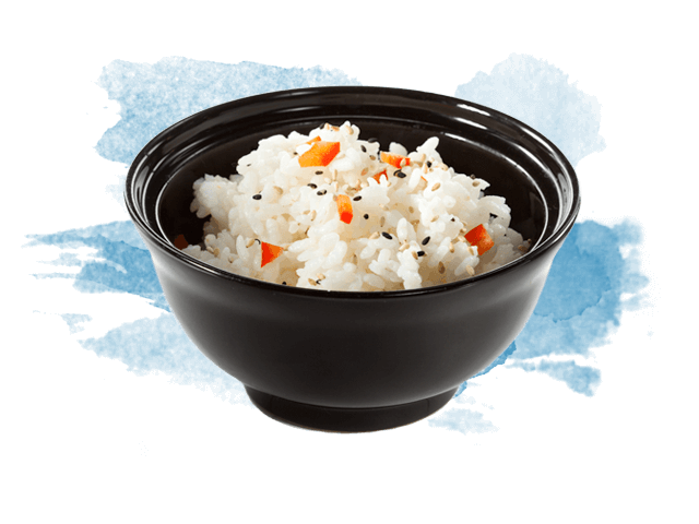 盛满白米饭和蔬菜的饭碗