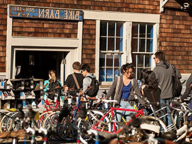 students shop for bicycles and biking accessories at the uc davis bike barn
