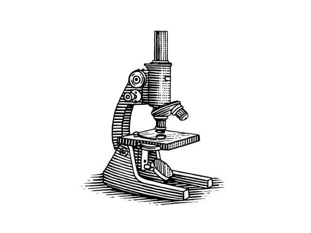 A woodcut illustration of a mircroscrope