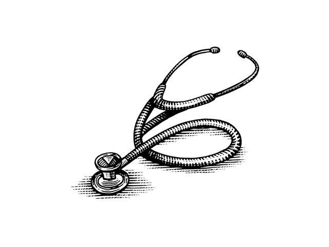 A woodcut illustration of a stethoscope