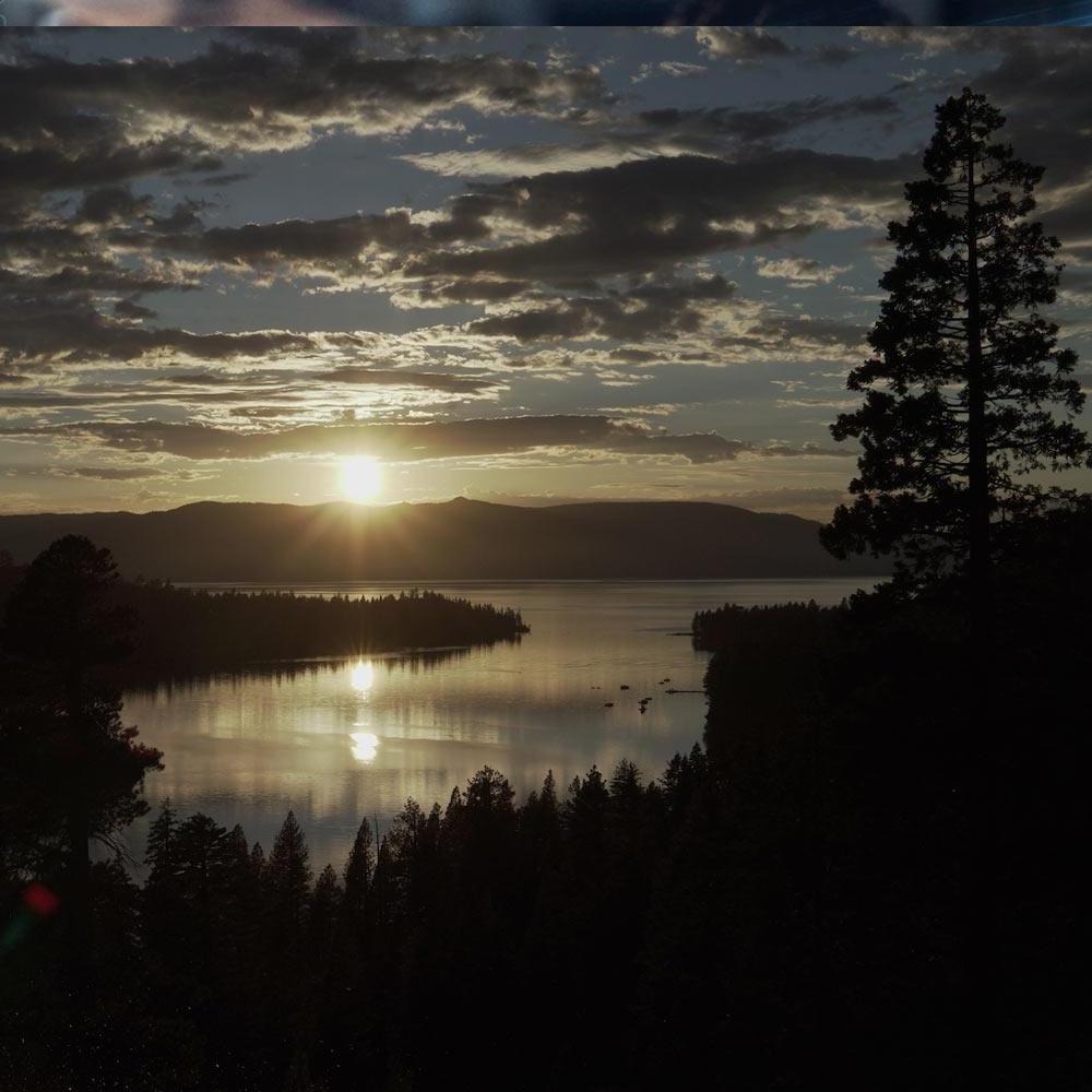 A sunrise over emerald bay in South Lake Tahoe